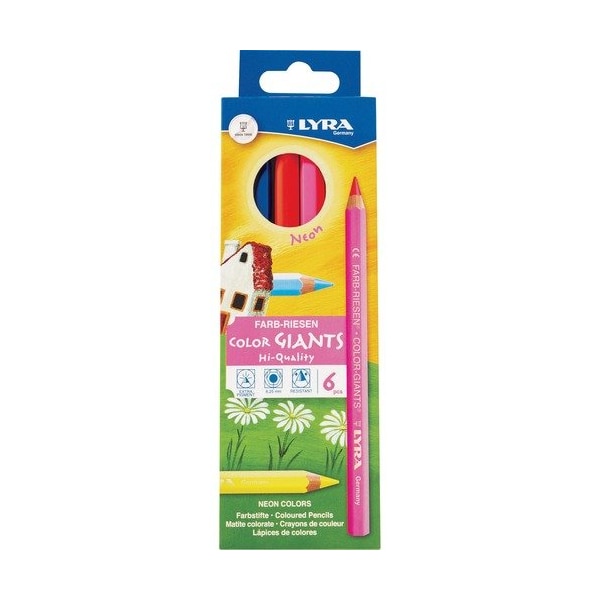 Dixon Ticonderoga Pencils, Color, Giant, 6 Colors, 6.25mm Lead, AST Neon, 6PK DIXL3941063 - main